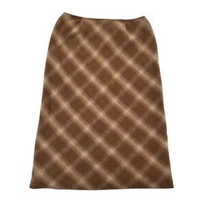 Petite Sophisticate Plaid Wool Blend Midi Skirt Size 28/8 Brown Lined Slit